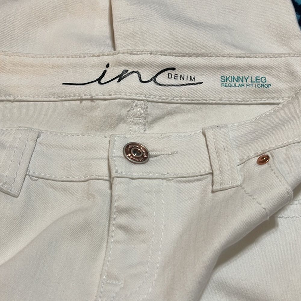 INC Denim Skinny Leg Regular Fit Crop, Women’s Size 4/27, White Jeans, Low Rise - Picture 5 of 6